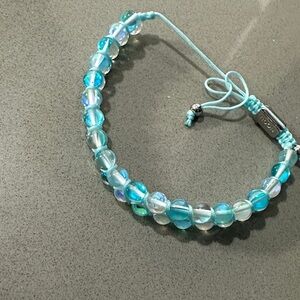 Aqua Beaded Bracelet with Adjustable Cord